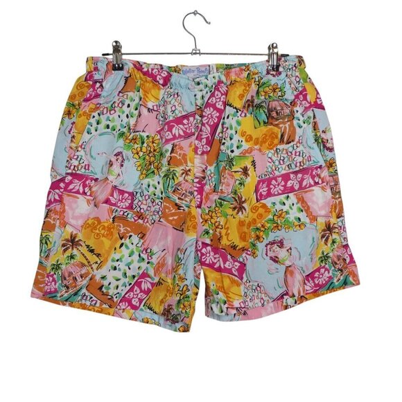 Vintage Reyn Spooner Water Prints Hawaiian Hula Girl Swim Shorts Mens Large - Picture 1 of 8